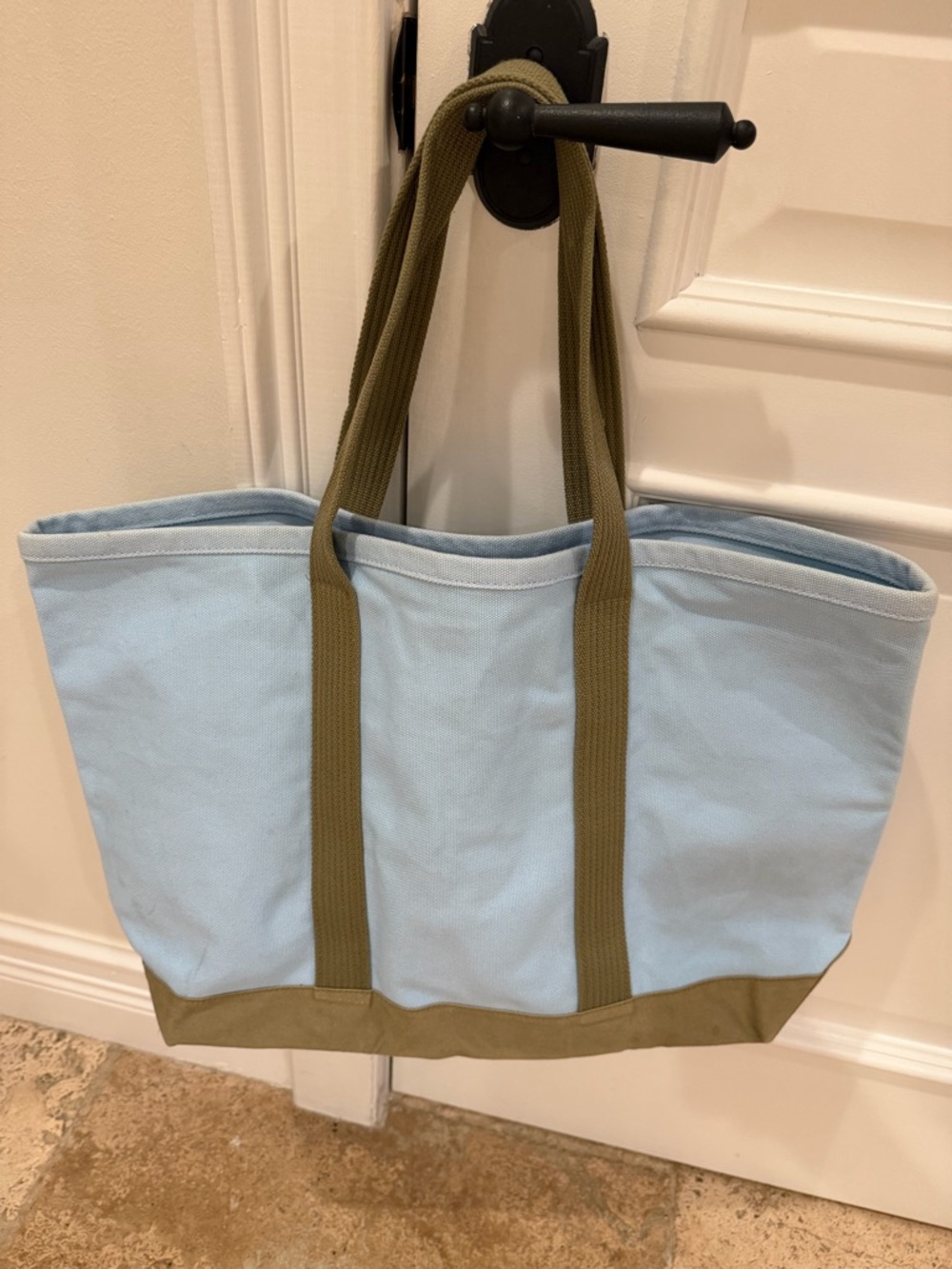 Life Is Good Light Blue Canvas Tote with Olive Straps and Pink Daisy - Picture 5 of 8